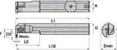 Kennametal - A-A4E, Internal, Left Hand, 10mm Max Depth of Cut, 3mm Min Groove Width, Indexable Grooving Tool Holder - A4..03.. Insert Compatibility, 63/64" Shank Width, 200mm OAL, Through Coolant - Top Tool & Supply