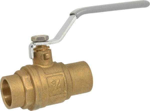 Value Collection - 3/4" Pipe, Full Port, Brass Standard Ball Valve - Inline - One Way Flow, Soldered x Soldered Ends, Lever Handle, 500 WOG - Top Tool & Supply