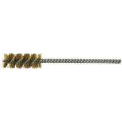 Brush Research Mfg. - 1/8" Diam Helical Brass Tube Brush - Single Spiral, 0.003" Filament Diam, 1" Brush Length, 4" OAL, 0.073" Diam Stainless Steel Shank - Top Tool & Supply