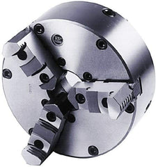 BTC - 3 Jaws, 12" Diam, Self Centering Manual Lathe Chuck - Plain Back Mount Spindle, Adjustable, Reversible, 2,200 Max RPM, 3.268" Through Hole Diam, Cast Iron - Top Tool & Supply