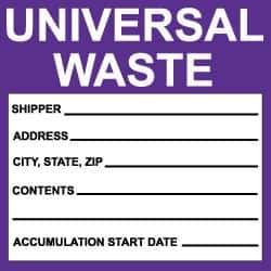 NMC - Hazardous Materials Label - Legend: Universal Waste, English, Black, White & Purple, 6" Long x 6" High, Sign Muscle Finish - Top Tool & Supply