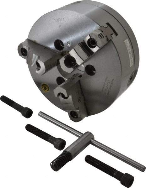 Bison - 3 Jaws, 8" Diam, Self Centering Manual Lathe Chuck - A1-6 Mount Spindle, Reversible, 4,000 Max RPM, 2.1653" Through Hole Diam, 0.001" Axial Runout, 0.0016" Radial Runout, Forged Steel - Top Tool & Supply