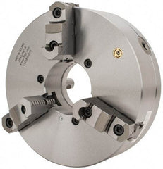 Bison - 3 Jaws, 12" Diam, Self Centering Manual Lathe Chuck - D1-8 Mount Spindle, Reversible, 2,800 Max RPM, 4.0551" Through Hole Diam, 0.0012" Axial Runout, 0.002" Radial Runout, Forged Steel - Top Tool & Supply