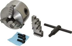 Interstate - 3 Jaws, 3" Diam, Self Centering Manual Lathe Chuck - Plain Back Mount Spindle, 0.6299" Through Hole Diam, 0.003" Axial Runout, Cast Iron - Top Tool & Supply