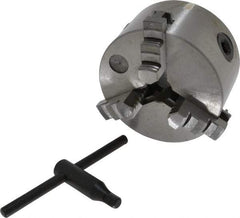 Interstate - 3 Jaws, 4" Diam, Self Centering Manual Lathe Chuck - Plain Back Mount Spindle, 0.8661" Through Hole Diam, 0.003" Axial Runout, Cast Iron - Top Tool & Supply