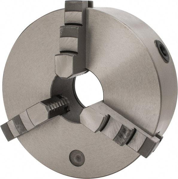 Interstate - 3 Jaws, 8" Diam, Self Centering Manual Lathe Chuck - Plain Back Mount Spindle, 2.5591" Through Hole Diam, 0.003" Axial Runout, Cast Iron - Top Tool & Supply