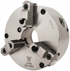 Yuasa - 3 Jaws, 8" Diam, Self Centering Manual Lathe Chuck - Plain Back Mount Spindle, Adjustable, Reversible, 2.4803" Through Hole Diam, 0.0005" Axial Runout, Cast Iron - Top Tool & Supply