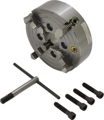 Bison - 4 Jaws, 6" Diam, Independent Manual Lathe Chuck - Plain Back Mount Spindle, Reversible, 3,200 Max RPM, 1.6535" Through Hole Diam, Cast Iron - Top Tool & Supply