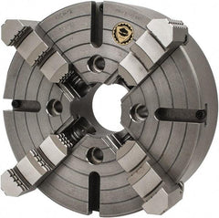 Bison - 4 Jaws, 12" Diam, Independent Manual Lathe Chuck - Plain Back Mount Spindle, Reversible, 1,200 Max RPM, 3.1496" Through Hole Diam, Cast Iron - Top Tool & Supply