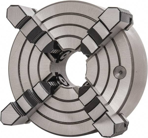 Interstate - 4 Jaws, 8" Diam, Independent Manual Lathe Chuck - D1-5 Mount Spindle, Reversible, 2.165" Through Hole Diam, Cast Iron - Top Tool & Supply