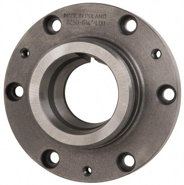 Bison - Adapter Back Plate for 6-1/4" Diam Self Centering Lathe Chucks - L-00 Mount, 2.2" Through Hole Diam, 6.32" OD, 0.71" Flange Height, Cast Iron - Top Tool & Supply