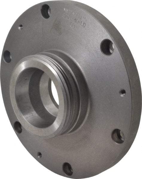 Bison - Adapter Back Plate for 10" Diam Self Centering Lathe Chucks - L-0 Mount, 2.6" Through Hole Diam, 9.88" OD, 0.83" Flange Height, Cast Iron - Top Tool & Supply