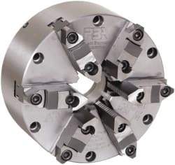 Pratt Burnerd America - 6 Jaws, 6" Diam, Self Centering Manual Lathe Chuck - Plain Back Mount Spindle, Adjustable, Reversible, 2,500 Max RPM, 1.81" Through Hole Diam, Forged Steel - Top Tool & Supply