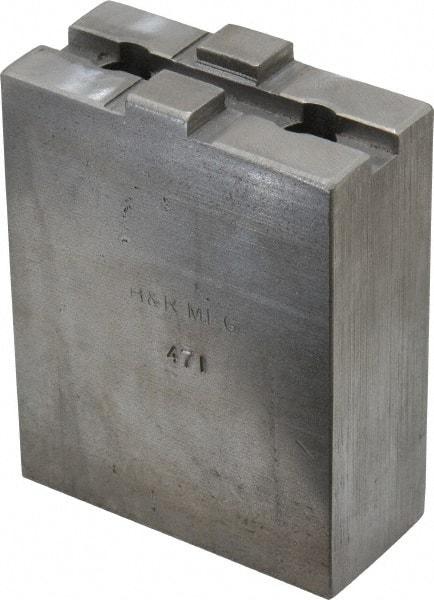 H & R Manufacturing - 5 to 6" Chuck Capacity, Tongue & Groove Attachment, Square Soft Lathe Chuck Jaw - Steel, 1-1/2" Btw Mount Hole Ctrs, 2-5/8" Long x 1-1/4" Wide x 3-3/8" High, 5/16" Groove - Top Tool & Supply