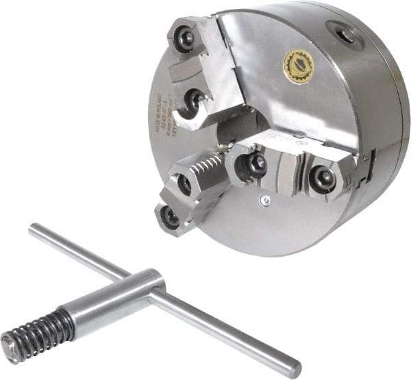 Bison - 3 Jaws, 6" Diam, Self Centering Manual Lathe Chuck - D1-4 Mount Spindle, Reversible, 3,000 Max RPM, 1.6535" Through Hole Diam, 0.0008" Axial Runout, 0.0012" Radial Runout, Cast Iron - Top Tool & Supply