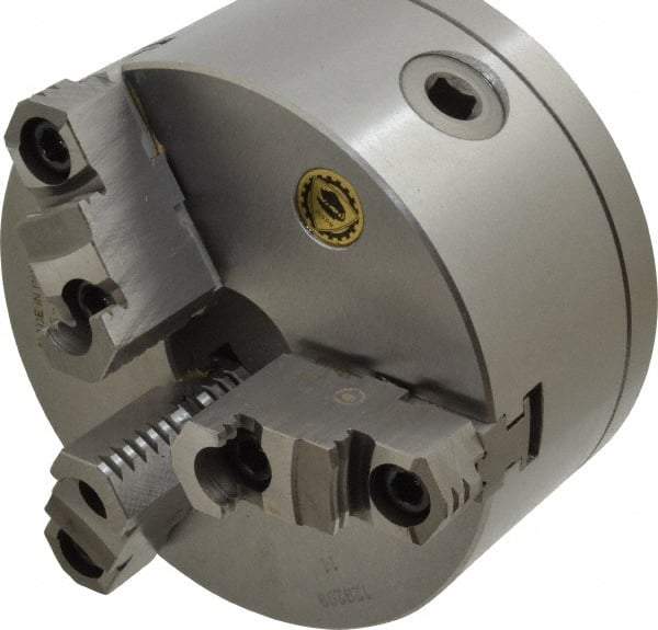 Bison - 3 Jaws, 6" Diam, Self Centering Manual Lathe Chuck - L-00 Mount Spindle, Reversible, 3,000 Max RPM, 1.6535" Through Hole Diam, 0.0008" Axial Runout, 0.0012" Radial Runout, Cast Iron - Top Tool & Supply