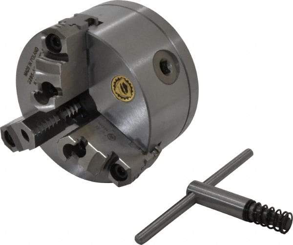 Bison - 3 Jaws, 5" Diam, Self Centering Manual Lathe Chuck - 1-1/2 - 8" Spindle Mount, Reversible, 3,200 Max RPM, 1.2598" Through Hole Diam, 0.0008" Axial Runout, 0.0012" Radial Runout, Cast Iron - Top Tool & Supply