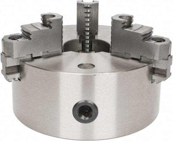 Interstate - 3 Jaws, 8" Diam, Self Centering Manual Lathe Chuck - D1-4 Mount Spindle, Reversible, 1.9685" Through Hole Diam, Cast Iron - Top Tool & Supply