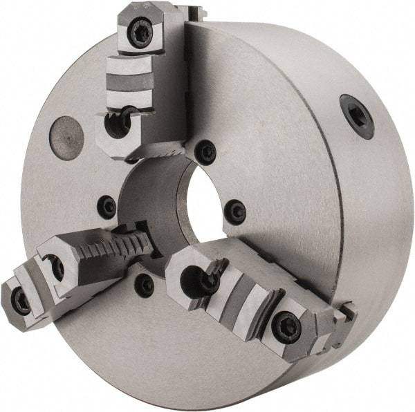 Interstate - 3 Jaws, 10" Diam, Self Centering Manual Lathe Chuck - D1-8 Mount Spindle, Reversible, 2.7559" Through Hole Diam, Cast Iron - Top Tool & Supply