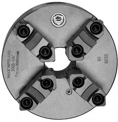 Bison - 4 Jaws, 16" Diam, Self Centering Manual Lathe Chuck - Plain Back Mount Spindle, Reversible, 1,000 Max RPM, 5.3543" Through Hole Diam, 0.0012" Axial Runout, 0.0024" Radial Runout, Cast Iron - Top Tool & Supply