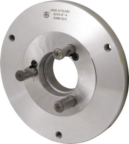 Bison - Adapter Back Plate for 8" Diam Self Centering Lathe Chucks - D1-4 Mount, 2.165" Through Hole Diam, 4.33mm ID, 7.87" OD, 0.63" Flange Height, Steel - Top Tool & Supply