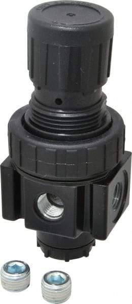 Parker - 1/4 NPT Port, 30 CFM, Zinc Economy Regulator - 2 to 125 psi Range, 300 Max psi Supply Pressure, 1/4" Gauge Port Thread, 2" Wide x 4.44" High - Top Tool & Supply