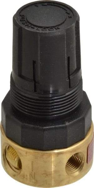 Parker - 1/4 NPT Port, Brass Miniature Regulator - 2 to 125 psi Range, 300 Max psi Supply Pressure, 1/8" Gauge Port Thread, 1-1/2" Wide x 2.87" High - Top Tool & Supply