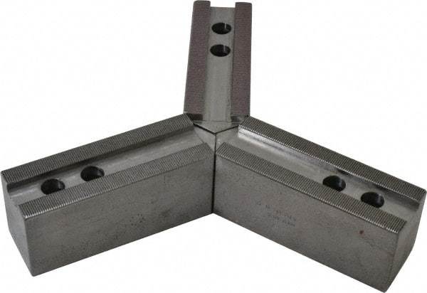 H & R Manufacturing - 12" & Up Chuck Capacity, 1.5mm x 60° Serrated Attachment, Square Soft Lathe Chuck Jaw - 3 Jaws, Steel, 1.181" Btw Mount Hole Ctrs, 6-1/4" Long x 2" Wide x 2-1/2" High, 0.827" Groove, 0.6299" & 16mm Fastener - Top Tool & Supply