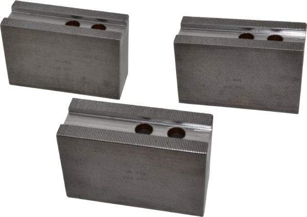 H & R Manufacturing - 12" Chuck Capacity, 1.5mm x 60° Serrated Attachment, Square Soft Lathe Chuck Jaw - 3 Jaws, Steel, 1.181" Btw Mount Hole Ctrs, 5-1/4" Long x 2" Wide x 3-1/2" High, 0.827" Groove, 5/8" & 16mm Fastener - Top Tool & Supply