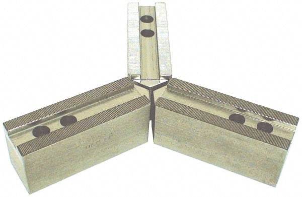 H & R Manufacturing - 21" Chuck Capacity, 3mm x 60° Serrated Attachment, Square Soft Lathe Chuck Jaw - 3 Jaws, Steel, 2.362" Btw Mount Hole Ctrs, 8-1/2" Long x 2-1/2" Wide x 3-1/2" High, 0.984" Groove, 20mm Fastener - Top Tool & Supply