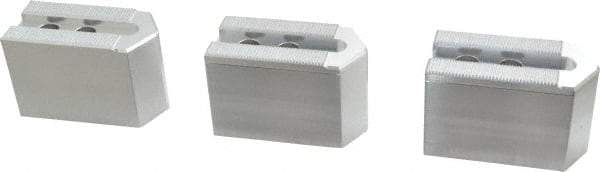 Masterman & Kovil - 6" Chuck Capacity, 1.5mm x 60° Serrated Attachment, Square Soft Lathe Chuck Jaw - 3 Jaws, Aluminum, 0.787" Btw Mount Hole Ctrs, 3mm Long x 1-1/2" Wide x 2" High, 0.473" Groove, 10mm Fastener - Top Tool & Supply