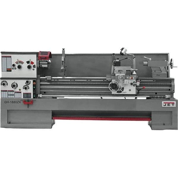 Jet - 18" Swing, 80" Between Centers, 230/460 Volt, Triple Phase Engine Lathe - 7MT Taper, 7-1/2 hp, 25 to 1,800 RPM, 3-1/8" Bore Diam, 40" Deep x 48-7/8" High x 136 -1/8" Long - Top Tool & Supply