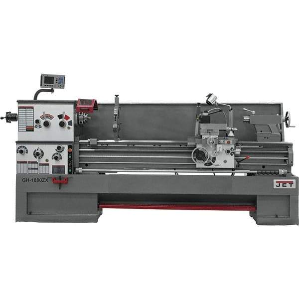 Jet - 18" Swing, 80" Between Centers, 230/460 Volt, Triple Phase Engine Lathe - 7MT Taper, 7-1/2 hp, 25 to 1,800 RPM, 3-1/8" Bore Diam, 40" Deep x 48-7/8" High x 136 -1/8" Long - Top Tool & Supply