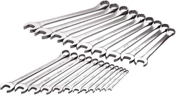 SK - 21 Piece, 1/4" to 1-1/2", 12 Point Combination Wrench Set - Inch Measurement Standard, Chrome Finish, Comes in Rack - Top Tool & Supply