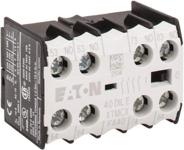 Eaton Cutler-Hammer - 6 to 9 Amp, Contactor Front Mount Auxiliary Contact - For Use with Miniature Contactor and XTRM Miniature Control Relay - Top Tool & Supply