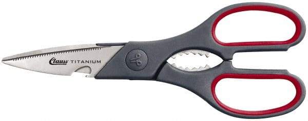 Clauss - 3" LOC, 8-1/4" OAL Titanium Standard Shears - Ambidextrous, 1 Blade Serrated, Plastic Straight Handle, For General Purpose Use - Top Tool & Supply