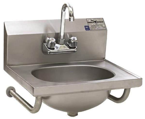 Eagle MHC - 13-1/2" Long x 9-3/4" Wide Inside, 1 Compartment, Stainless Steel Stainless Steel Hand Sink-Tubular Wall Mounted - 20 Gauge, 18-7/8" Long x 14-3/4" Wide x 14-1/4" High Outside, 6-3/4" Deep - Top Tool & Supply