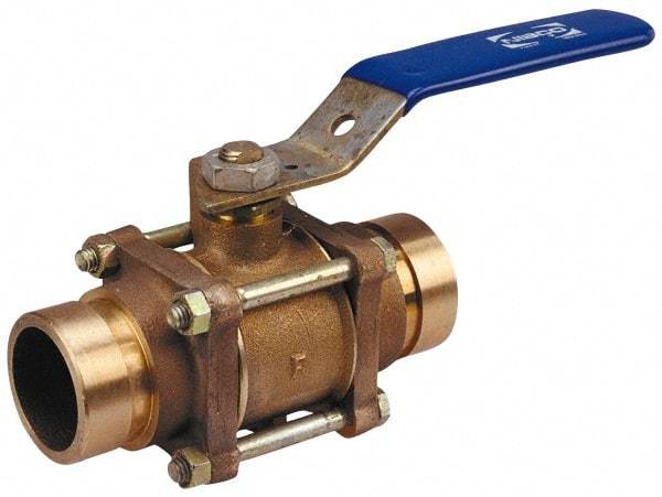 NIBCO - 2" Pipe, Full Port, Bronze Standard Ball Valve - 3 Piece, Inline - One Way Flow, Grooved x Grooved Ends, Lever Handle, 600 WOG, 200 WSP - Top Tool & Supply