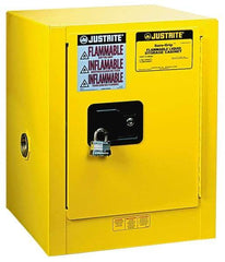 Justrite - 1 Door, 1 Shelf, Yellow Steel Bench Top Safety Cabinet for Flammable and Combustible Liquids - 22" High x 17" Wide x 17" Deep, Self Closing Door, 4 Gal Capacity - Top Tool & Supply