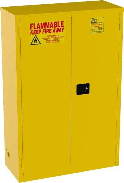 Jamco - 2 Door, 2 Shelf, Yellow Steel Standard Safety Cabinet for Flammable and Combustible Liquids - 65" High x 43" Wide x 18" Deep, Self Closing Door, 3 Point Key Lock, 45 Gal Capacity - Top Tool & Supply