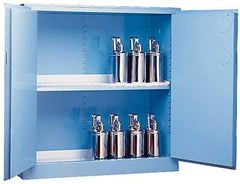 Justrite - 2 Door, 2 Shelf, Blue Steel Standard Safety Cabinet for Corrosive Chemicals - 65" High x 34" Wide x 34" Deep, Manual Closing Door, 3 Point Key Lock, 60 Gal Capacity - Top Tool & Supply