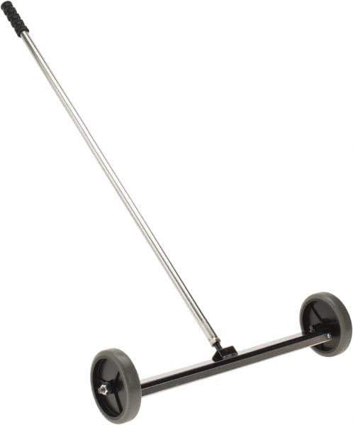 Shields Magnetics - 18 & 20" Long Push Magnetic Sweeper with Wheels - 2-1/2" Wide x 1" High x 42" Long, 5" Wheel Diam, 1-1/2" Clearance - Top Tool & Supply