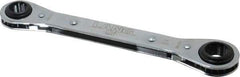 Lang - 5/8" x 3/4" 12 Point Reversible Ratcheting Box Wrench - Double End, 8-1/8" OAL, Steel, Nickel Chrome Finish - Top Tool & Supply