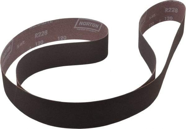 Norton - 2" Wide x 72" OAL, 120 Grit, Aluminum Oxide Abrasive Belt - Aluminum Oxide, Fine, Coated, X Weighted Cloth Backing, Series R228 - Top Tool & Supply