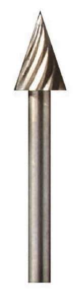 Dremel - 1/4" Cut Diam, 1/8" Shank Diam, Cone Head Single Cut Burr - High Speed Steel, Point End - Top Tool & Supply