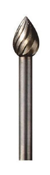 Dremel - 1/4" Cut Diam, 1/8" Shank Diam, Teardrop Head Single Cut Burr - High Speed Steel, Point End - Top Tool & Supply