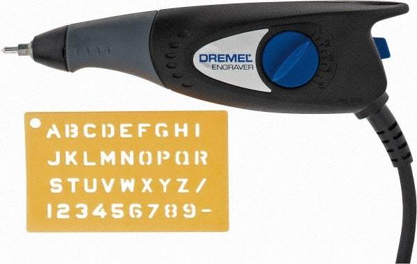 Dremel - 7,200 BPM, Electric Engraving Pen - 2 amps, Includes 9924 Carbide Point; Engraver Tool; Letter/Number Template Kit - Top Tool & Supply