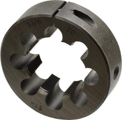 Interstate - 1-3/8 - 20 UNS Thread, 2-1/2" Outside Diam High Speed Steel Round Die - Right Hand Thread, Adjustable - Exact Industrial Supply