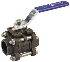 NIBCO - 1/2" Pipe, Full Port, Carbon Steel Standard Ball Valve - 3 Piece, Inline - One Way Flow, Socket Weld x Socket Weld Ends, Locking Lever Handle, 1,000 WOG - Top Tool & Supply