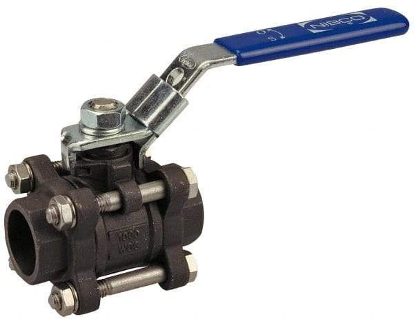 NIBCO - 3/4" Pipe, Full Port, Carbon Steel Standard Ball Valve - 3 Piece, Inline - One Way Flow, Socket Weld x Socket Weld Ends, Locking Lever Handle, 1,000 WOG - Top Tool & Supply